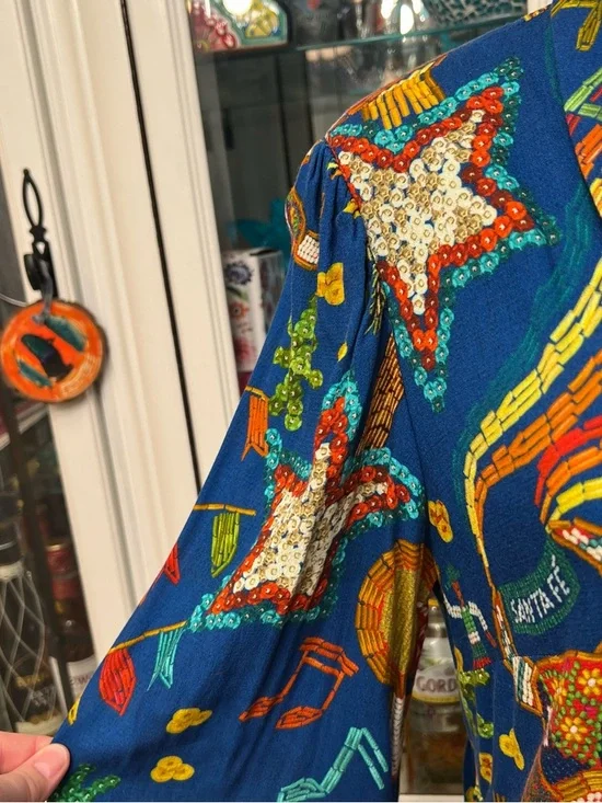 FARM Rio Royal Blue Maxi Dress with Multicolor Tropical Motifs M - Picture 3 of 16